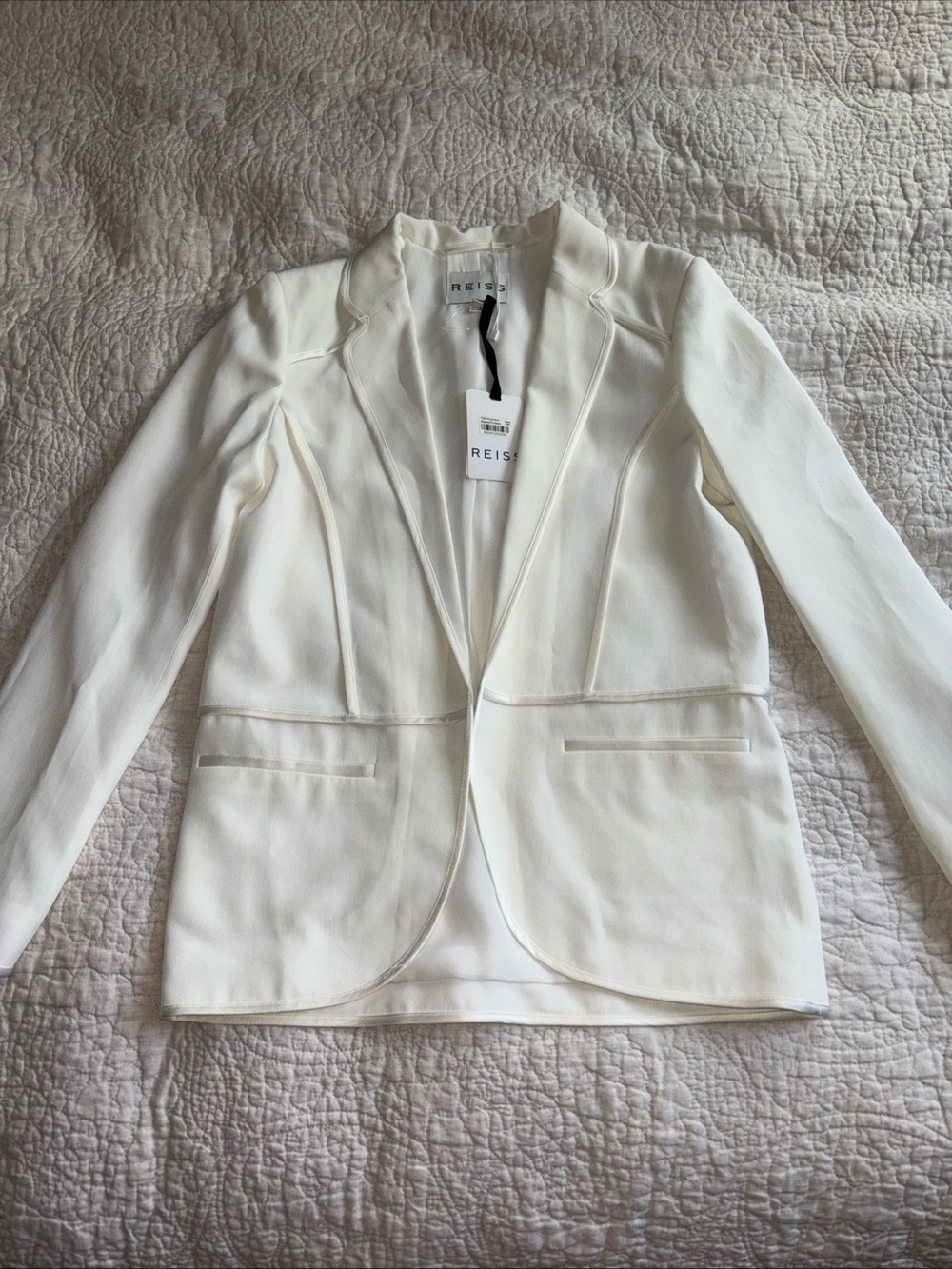NWT Reiss Georgie Contrast Trim Open Jacket Blazer Size Large - Picture 8 of 12
